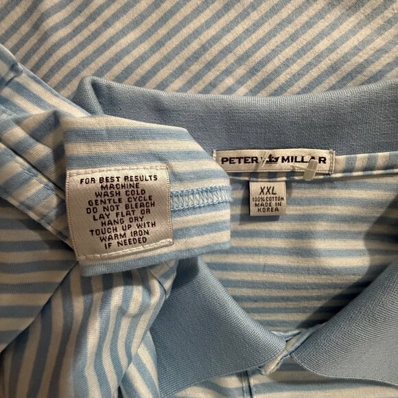 Peter Millar Polo Shirt Men's XXL Classic Fit Short Sleeve Golf Blue Stripe - Picture 3 of 10